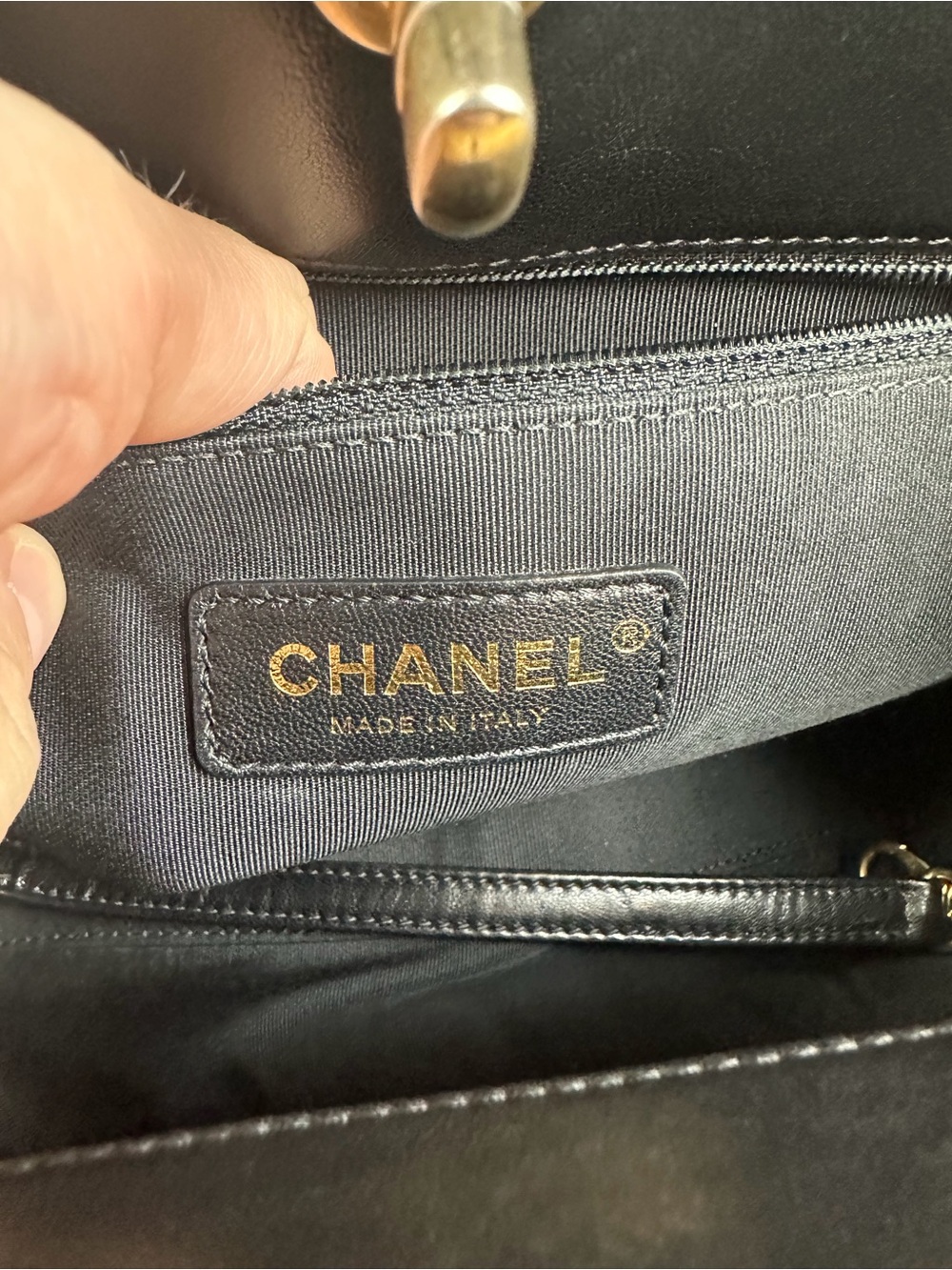 CHANEL Black Chevron Top Handle Chain Shoulder Bag Gold Hardware - Picture 9 of 12